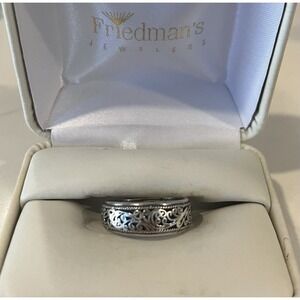 Sterling Silver 925 Filigree Leaf Swirl Band Ring Size 7